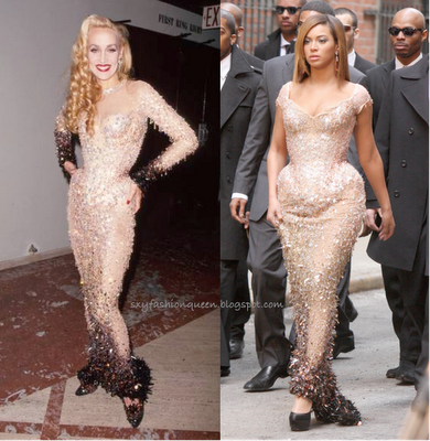 thierry mugler beaded gown-jerry hall vs beyonce